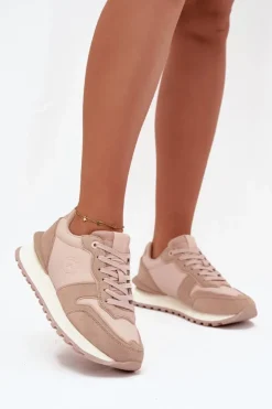 Big Star Shoes Buty Sportowe Big Star|Sneakersy Damskie*Skórzane Sneakersy Damskie Big Star OO274521 HI-POLY SYSTEM Nude Beżowy