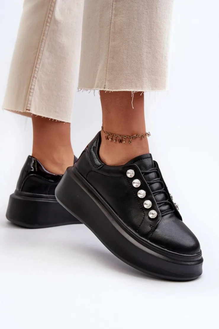 Discount Damskie buty S.Barski Skórzane Sneakersy Damskie Na Masywnej Platformie Czarne S.Barski LR628