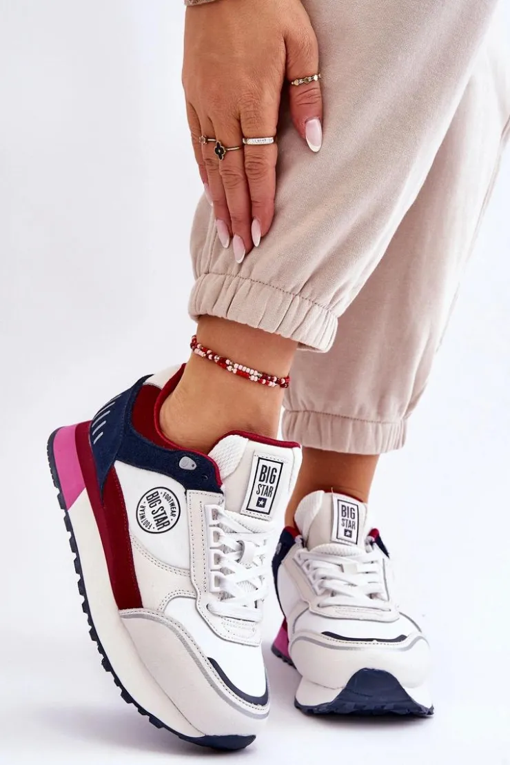 Hot Big Star Shoes Skórzane Sneakersy Memory Foam System Big Star LL274369 Biało-Czerwone