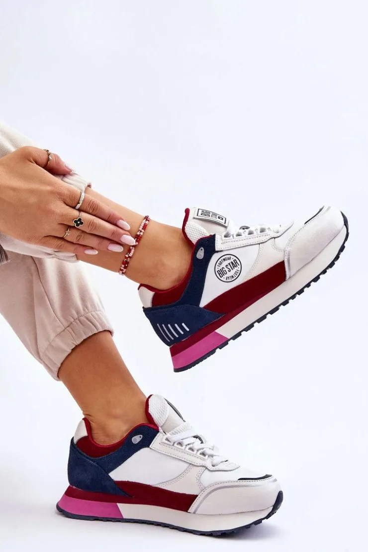 Hot Big Star Shoes Skórzane Sneakersy Memory Foam System Big Star LL274369 Biało-Czerwone