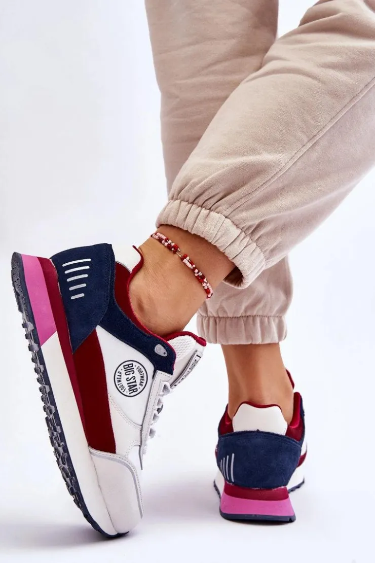 Hot Big Star Shoes Skórzane Sneakersy Memory Foam System Big Star LL274369 Biało-Czerwone