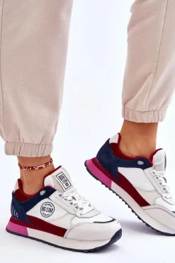 Hot Big Star Shoes Skórzane Sneakersy Memory Foam System Big Star LL274369 Biało-Czerwone