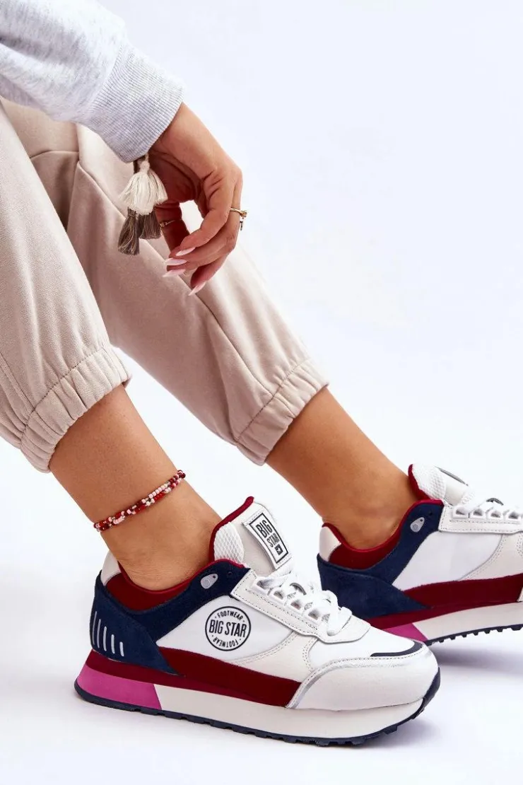 Hot Big Star Shoes Skórzane Sneakersy Memory Foam System Big Star LL274369 Biało-Czerwone