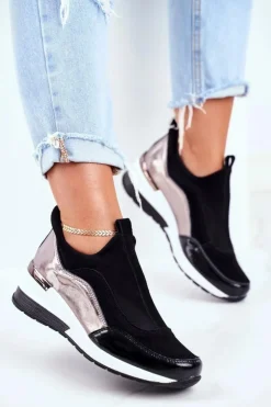 New Buty damskie Vinceza Skórzane Sneakersy Na Koturnie Vinceza 7780 Czarne