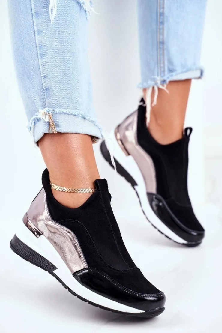 New Buty damskie Vinceza Skórzane Sneakersy Na Koturnie Vinceza 7780 Czarne