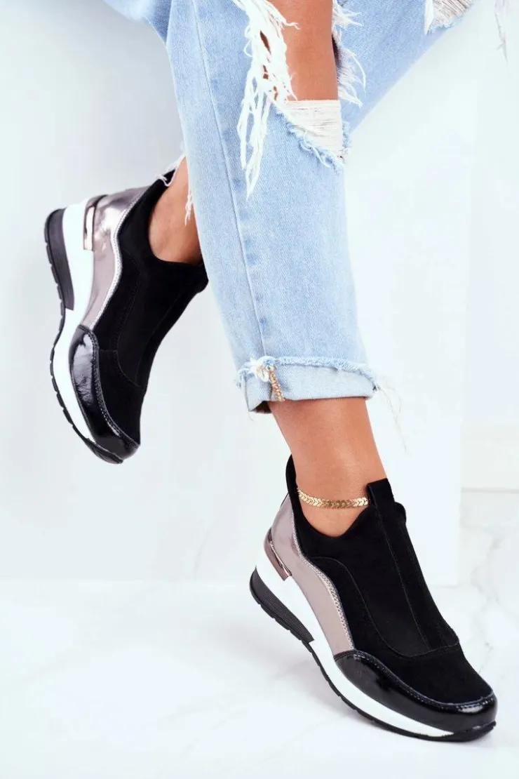 New Buty damskie Vinceza Skórzane Sneakersy Na Koturnie Vinceza 7780 Czarne