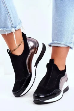 New Buty damskie Vinceza Skórzane Sneakersy Na Koturnie Vinceza 7780 Czarne