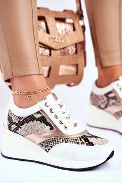 GOE Skórzane Sneakersy Na Koturnie GG2N3045 Białe