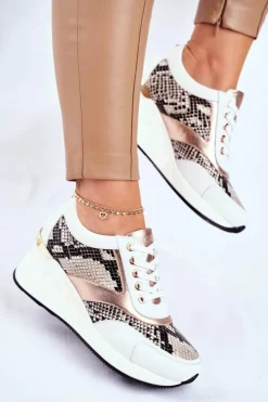 GOE Skórzane Sneakersy Na Koturnie GG2N3045 Białe