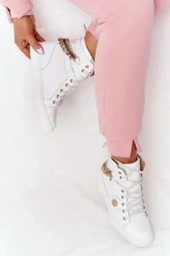 Damskie Boto Skórzane Sneakersy Na Koturnie Lewski Shoes 3004-0 Białe