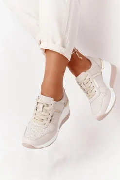 Discount Damskie buty S.Barski Skórzane Sneakersy Na Koturnie S.Barski Beżowe