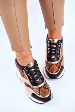 GOE Sneakersy Damskie|Botki Skórzane*Skórzane Sneakersy Na Koturnie GG2N3044 Czarne