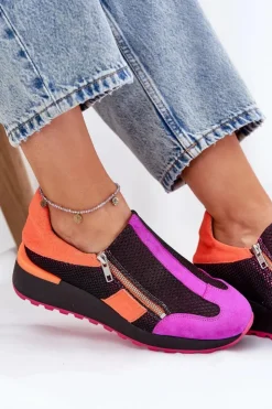 Damskie Maciejka Skórzane Sneakersy Na Koturnie 06853-15 Czarne