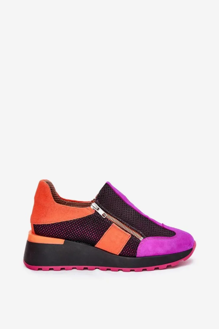 Damskie Maciejka Skórzane Sneakersy Na Koturnie 06853-15 Czarne