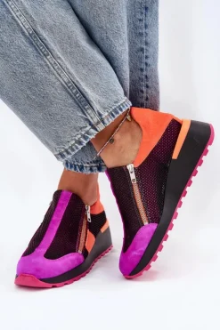 Damskie Maciejka Skórzane Sneakersy Na Koturnie 06853-15 Czarne