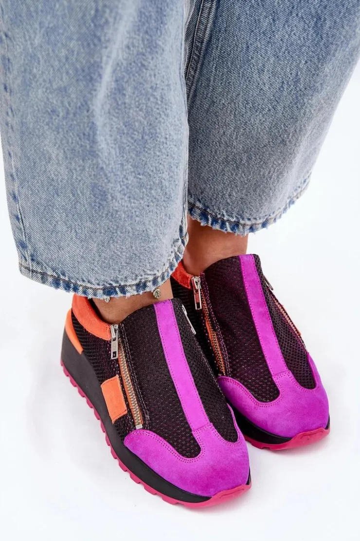 Damskie Maciejka Skórzane Sneakersy Na Koturnie 06853-15 Czarne