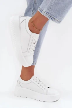 Evento Buty Sportowe Na Platformie*Skórzane Sneakersy Na Masywnej Platformie Białe Sylvessa