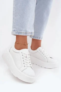 Evento Buty Sportowe Na Platformie*Skórzane Sneakersy Na Masywnej Platformie Białe Sylvessa