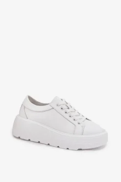 Evento Buty Sportowe Na Platformie*Skórzane Sneakersy Na Masywnej Platformie Białe Sylvessa