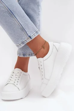 Evento Buty Sportowe Na Platformie*Skórzane Sneakersy Na Masywnej Platformie Białe Sylvessa