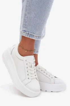 Evento Buty Sportowe Na Platformie*Skórzane Sneakersy Na Masywnej Platformie Białe Sylvessa