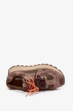 New Big Star Shoes Skórzane Sneakersy Na Platformie Damskie Big Star SS274627 HI-POLY SYSTEM Beżowe Beżowy