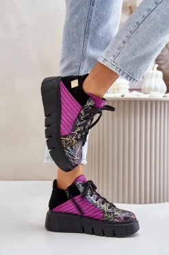 Maciejka Buty Sportowe Na Platformie*Skórzane Sneakersy Na Platformie 06767-15 Fuksja