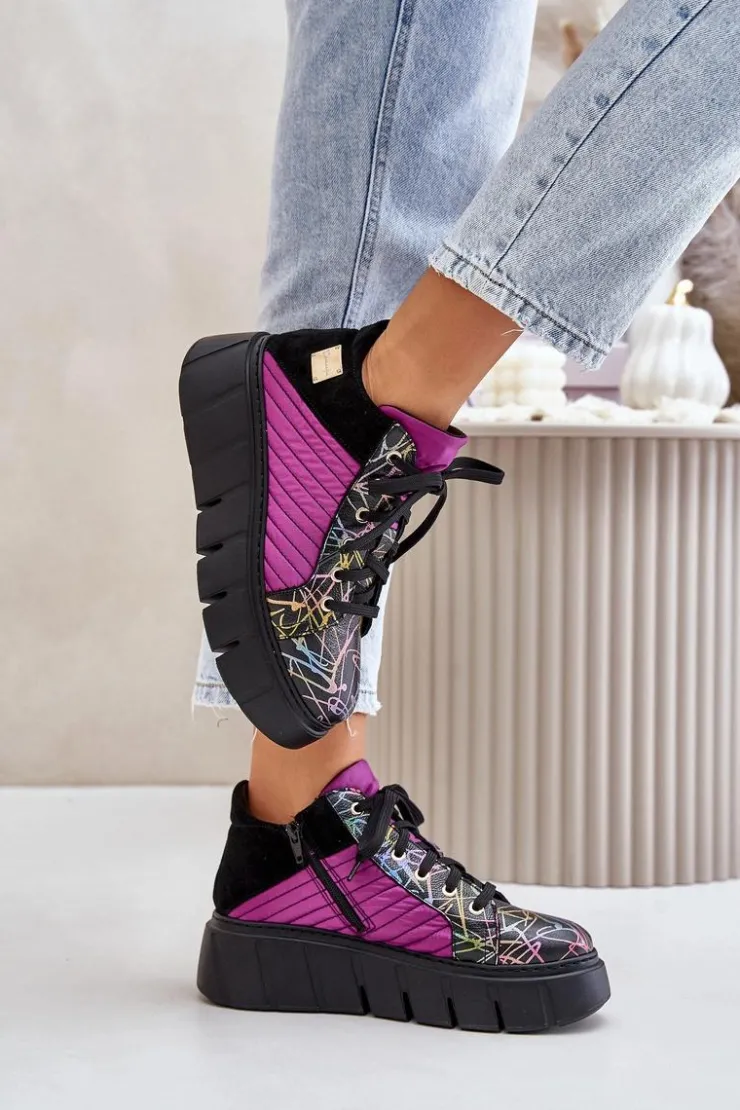 Maciejka Buty Sportowe Na Platformie*Skórzane Sneakersy Na Platformie 06767-15 Fuksja