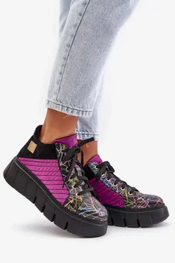 Maciejka Buty Sportowe Na Platformie*Skórzane Sneakersy Na Platformie 06767-15 Fuksja