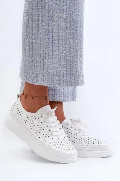 Damskie buty S.Barski Sneakersy Damskie*Skórzane Sneakersy Na Platformie S.Barski LR278 Białe