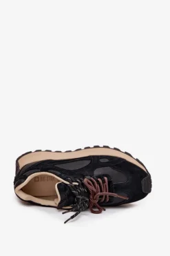 Damskie Big Star Shoes Skórzane Sneakersy Na Platformie Damskie Big Star SS274628 HI-POLY SYSTEM Czarne