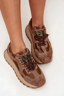 Big Star Shoes Buty Sportowe Big Star|Sneakersy Damskie*Skórzane Sneakersy Na Platformie Damskie Big Star SS274626 HI-POLY SYSTEM Camel