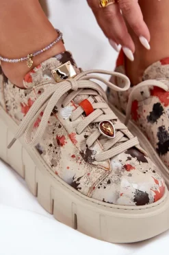 Sale Maciejka Skórzane Sneakersy Na Platformie 06891-18 Beżowe