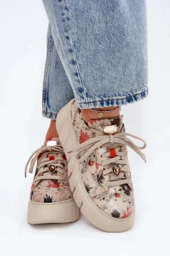 Sale Maciejka Skórzane Sneakersy Na Platformie 06891-18 Beżowe