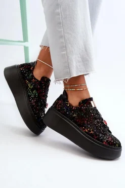 Maciejka Buty Sportowe Na Platformie*Skórzane Sneakersy Na Platformie 6191S-01 Czarne