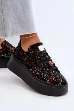 Maciejka Buty Sportowe Na Platformie*Skórzane Sneakersy Na Platformie 6191S-01 Czarne