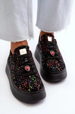 Maciejka Buty Sportowe Na Platformie*Skórzane Sneakersy Na Platformie 6191S-01 Czarne