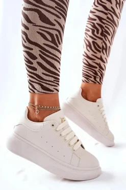 Damskie Boto Skórzane Sportowe Buty Na Platformie Beżowe Lemmy