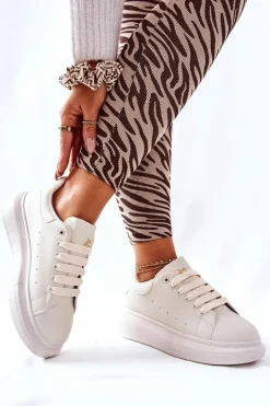 Damskie Boto Skórzane Sportowe Buty Na Platformie Beżowe Lemmy