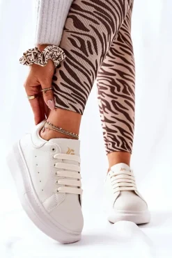 Damskie Boto Skórzane Sportowe Buty Na Platformie Beżowe Lemmy