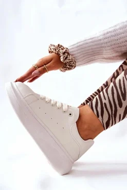 Damskie Boto Skórzane Sportowe Buty Na Platformie Beżowe Lemmy