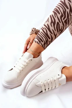 Damskie Boto Skórzane Sportowe Buty Na Platformie Beżowe Lemmy