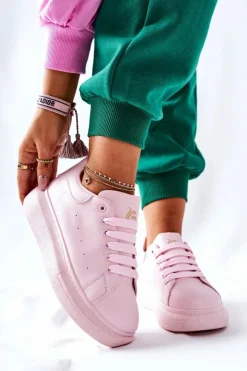 New Boto Skórzane Sportowe Buty Na Platformie Różowe Lemmy