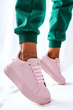 New Boto Skórzane Sportowe Buty Na Platformie Różowe Lemmy