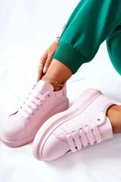 New Boto Skórzane Sportowe Buty Na Platformie Różowe Lemmy