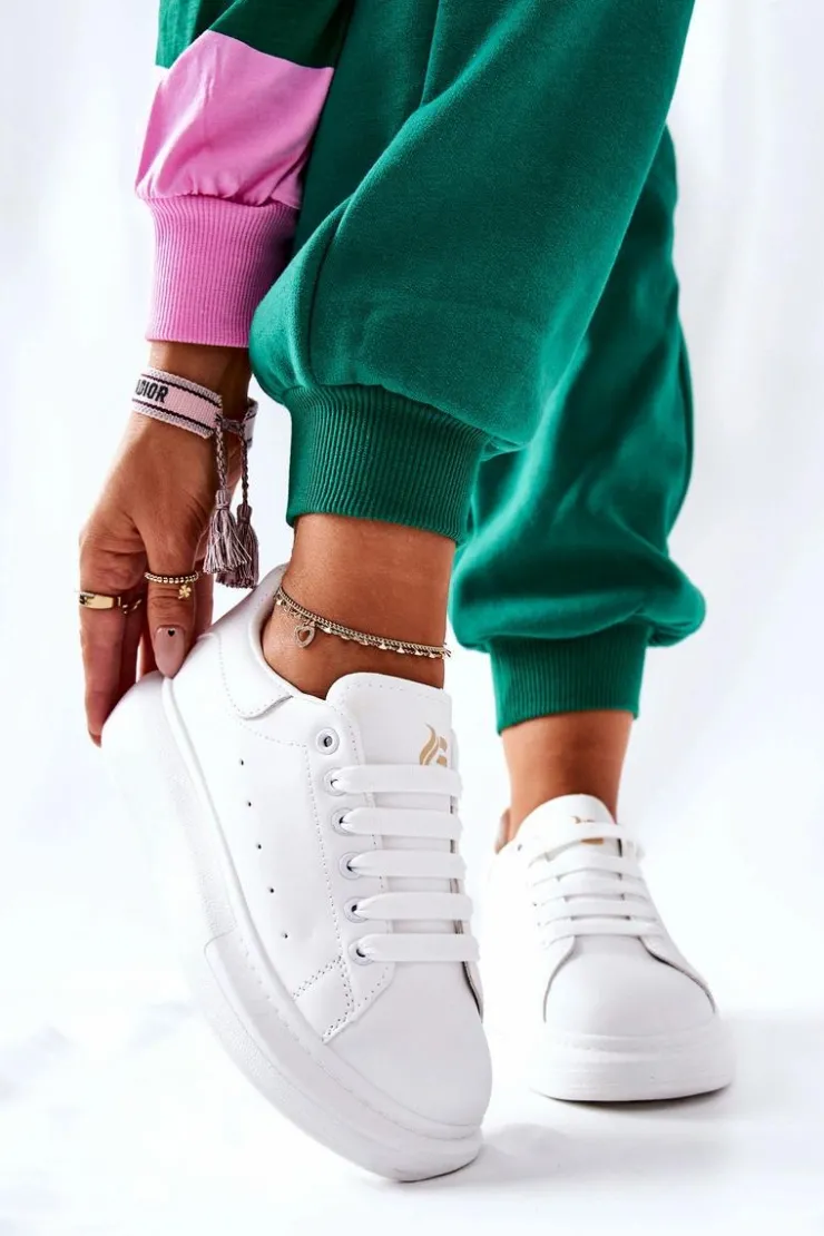 Damskie Boto Skórzane Sportowe Buty Na Platformie Białe Lemmy