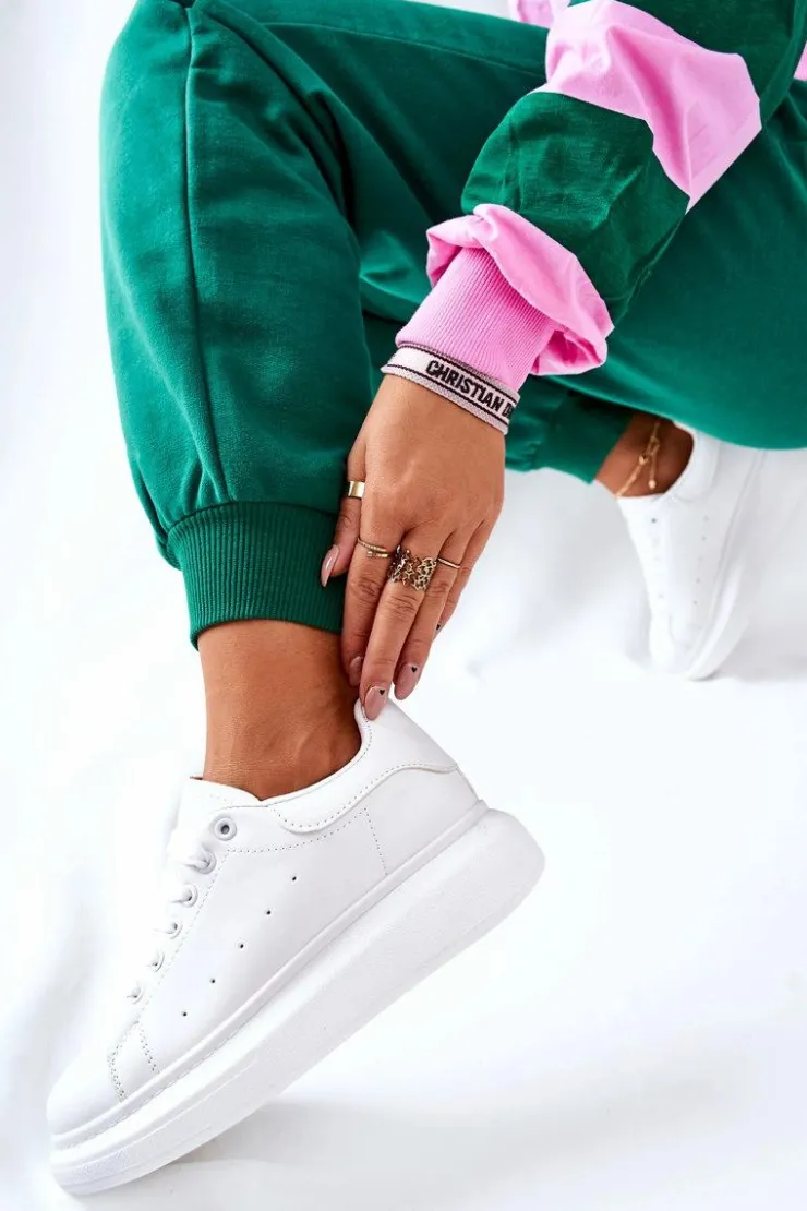 Damskie Boto Skórzane Sportowe Buty Na Platformie Białe Lemmy