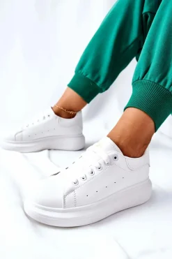 Damskie Boto Skórzane Sportowe Buty Na Platformie Białe Lemmy