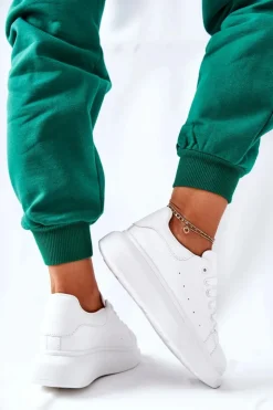 Damskie Boto Skórzane Sportowe Buty Na Platformie Białe Lemmy