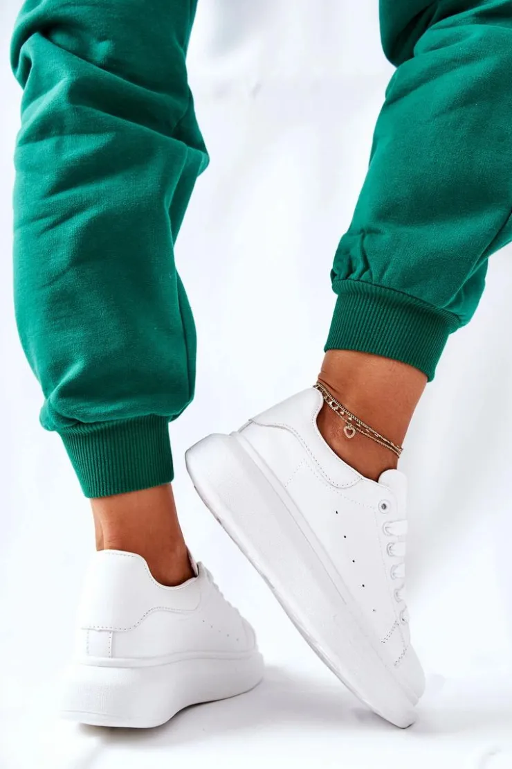 Damskie Boto Skórzane Sportowe Buty Na Platformie Białe Lemmy